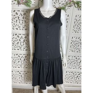 NWT Vintage Center Aisle Women’s Black Button Front House Dress Size Medium